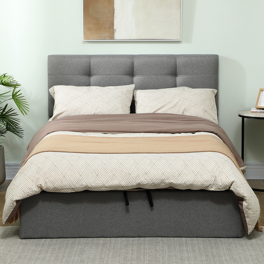 HOMCOM Doppelbett mit Bettkasten in Grau, gepolstertes Bettgestell mit Holzlattenrost und verstecktem Stauraum, B/T: 140 x 190 cm - Bild 2