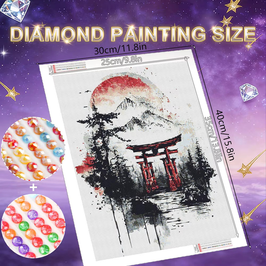 HUACAN Diamantmalerei Haus Stadt Gebäude Landschaft DIY Diamantmosaik im japanischen Stil, Multicolor, B: 30,0 cm, H: 20,0 cm, T: 20,0 cm - Bild 2