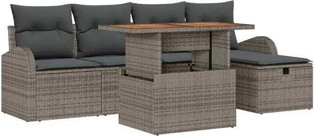 vidaXL 6-tlg. Garten-Sofa-Set aus Polyrattan in Grau mit L-Form, Polsterkissen und integriertem Stauraum - Bild 1