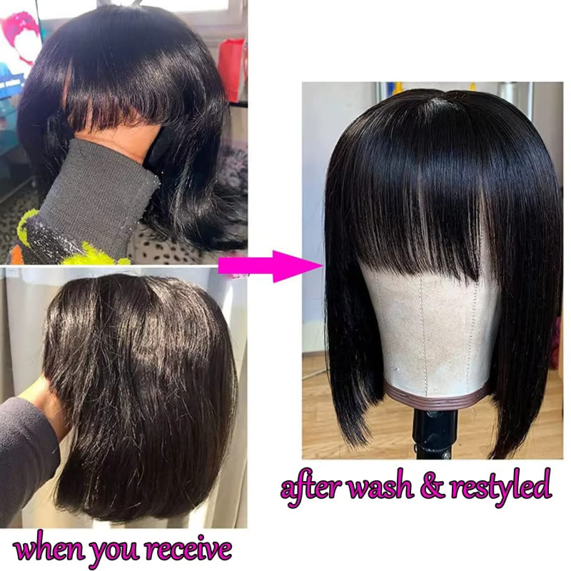Suri Hair Bob-Perücke, 8 Zoll, Kunsthaar, Schwarz mit Pony - Bild 4