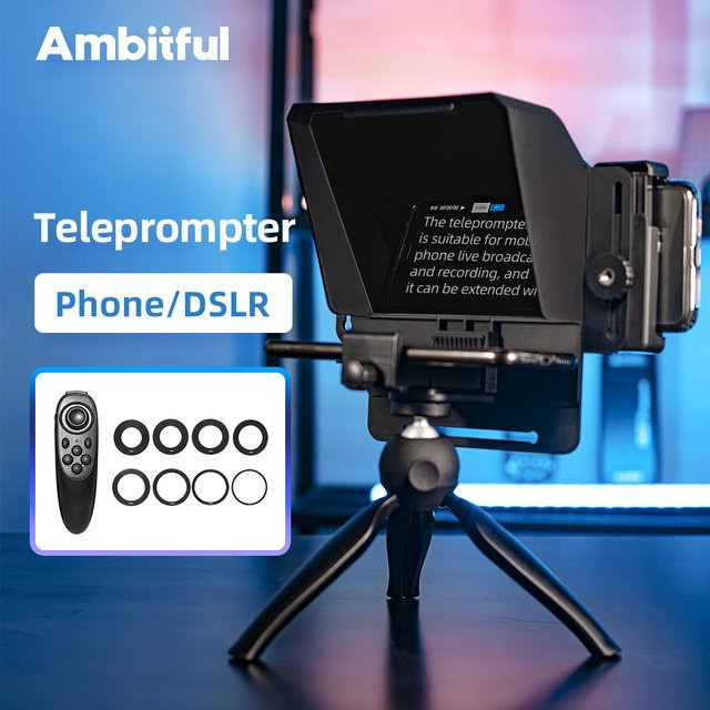 Pronstoor Mini Teleprompter für Smartphone und DSLR Kamera mit Fernbedienung, Schwarz - Bild 1