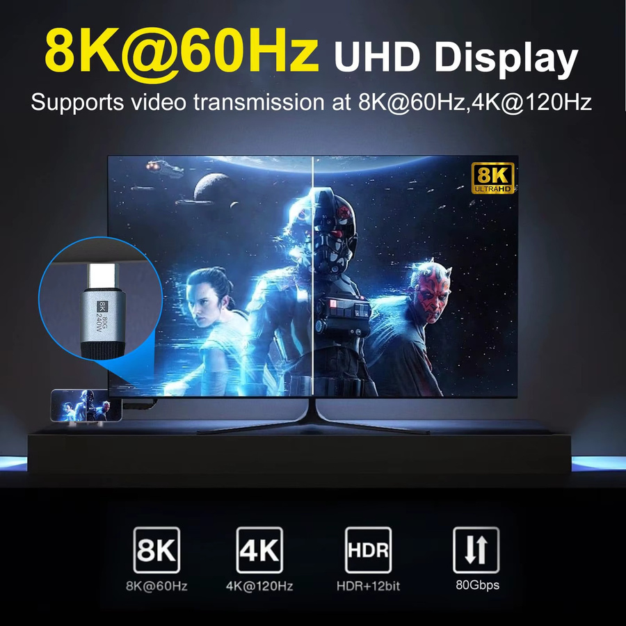 LIEI USB-C-Kabel Thunderbolt 5 mit Schlüsselanhänger, USB4.0, 240W PD Schnellladung, 80Gbps Datenübertragung, 8K@60Hz Videoanzeige, Schwarz - Bild 5
