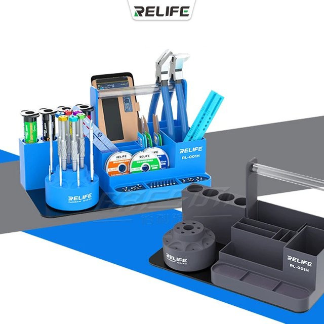RELIFE RL-001H Intelligentes Reparatur-Lagerregal, 360 Grad drehbar, Sortierbox für Werkzeuge wie Schraubendreher und Pinzetten, Schwarz/Blau - Bild 1