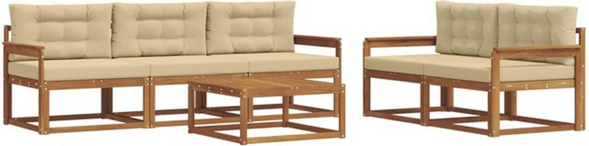 Modernes Outdoor-Sofagarnitur Set aus Akazie mit 6-teiligen Kissen in Natur und Beige von vidaXL - Bild 1
