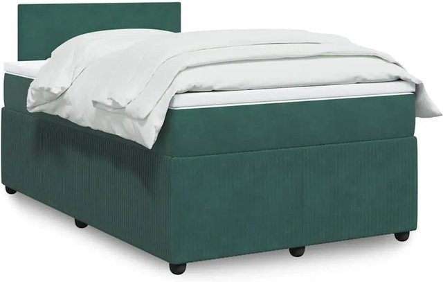 vidaXL Boxspringbett mit Matratze Dunkelgrün aus Samt mit USB-Anschluss und Unterbettbeleuchtung B/T: 120 x 200 cm - Bild 1
