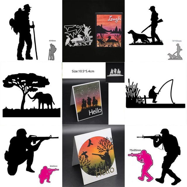 Metall-Schneidwerkzeug mit Jäger- und Tier-Motiven für Scrapbooking und Papierhandwerk als Stanzschablone und Prägeschablone - Bild 1