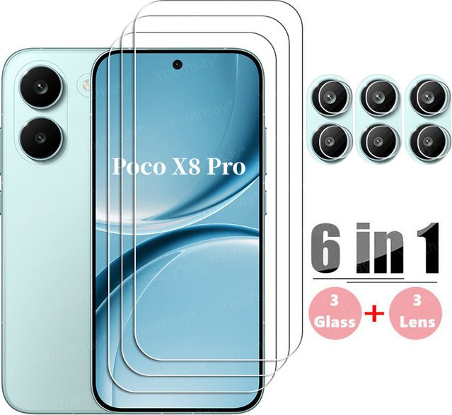 Youthsay Displayschutzfolie aus gehärtetem Glas für Poco X8 Pro, transparent, HD-Schutzfolie inklusive Kameraschutz - Bild 1