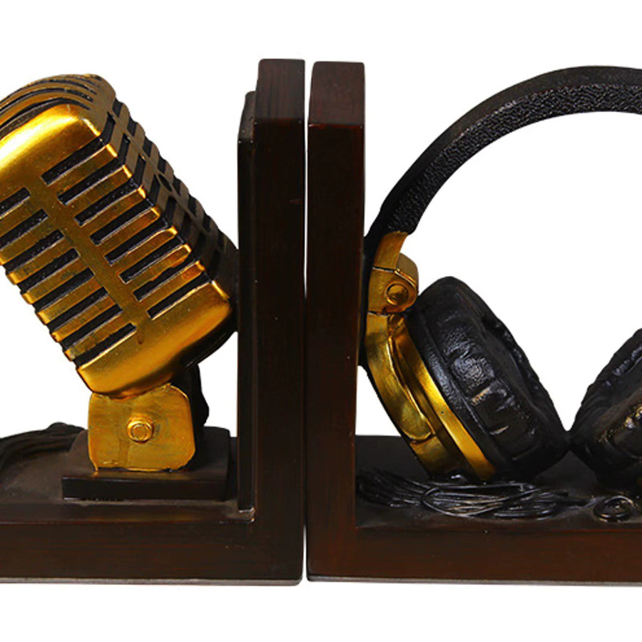 Sharprepublic Buchstützen in Headset-Form aus Metall in Gold für Büro und Wohnzimmer - Bild 3
