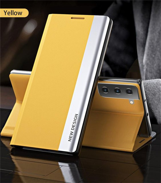 Magnetische Lederbeschichtung Handyhülle mit Ständer für Samsung Galaxy S25 Ultra S24 Ultra S23 S22 S21 S20 FE Note 20 Plus in Gelb - Bild 1