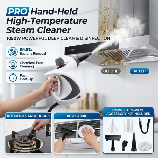 PKFC Handdampfreiniger mit 1050 W und 9-teiligem Zubehör in Weiß und Grau - Bild 1