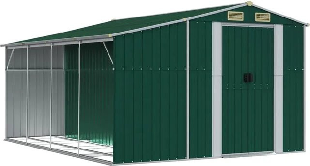 vidaXL Gerätehaus aus verzinktem Stahl in Grün mit Schrägdach, B/T/H: 277 x 365,5 x 179 cm - Bild 1