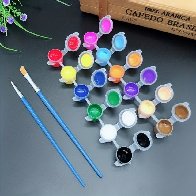 Acrylpigment-Set mit 12 Farben für Aquarell-, Stein- und Keramikmalerei inklusive integriertem Pinsel, Mehrfarbig - Bild 1