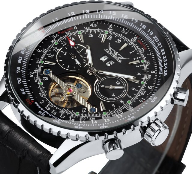 JARAGAR Armbanduhr Automatik, Tourbillon, Edelstahl, Leder, Herren - Bild 1