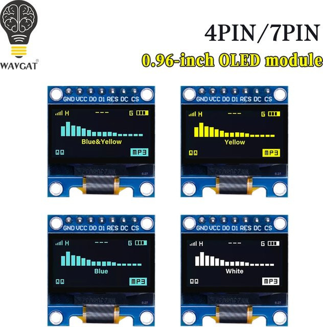 WAVGAT 0,96 Zoll OLED Displaymodul 128x64 mit I2C Kommunikation in Weiß, Blau und Gelb-Blau für Arduino - Bild 1