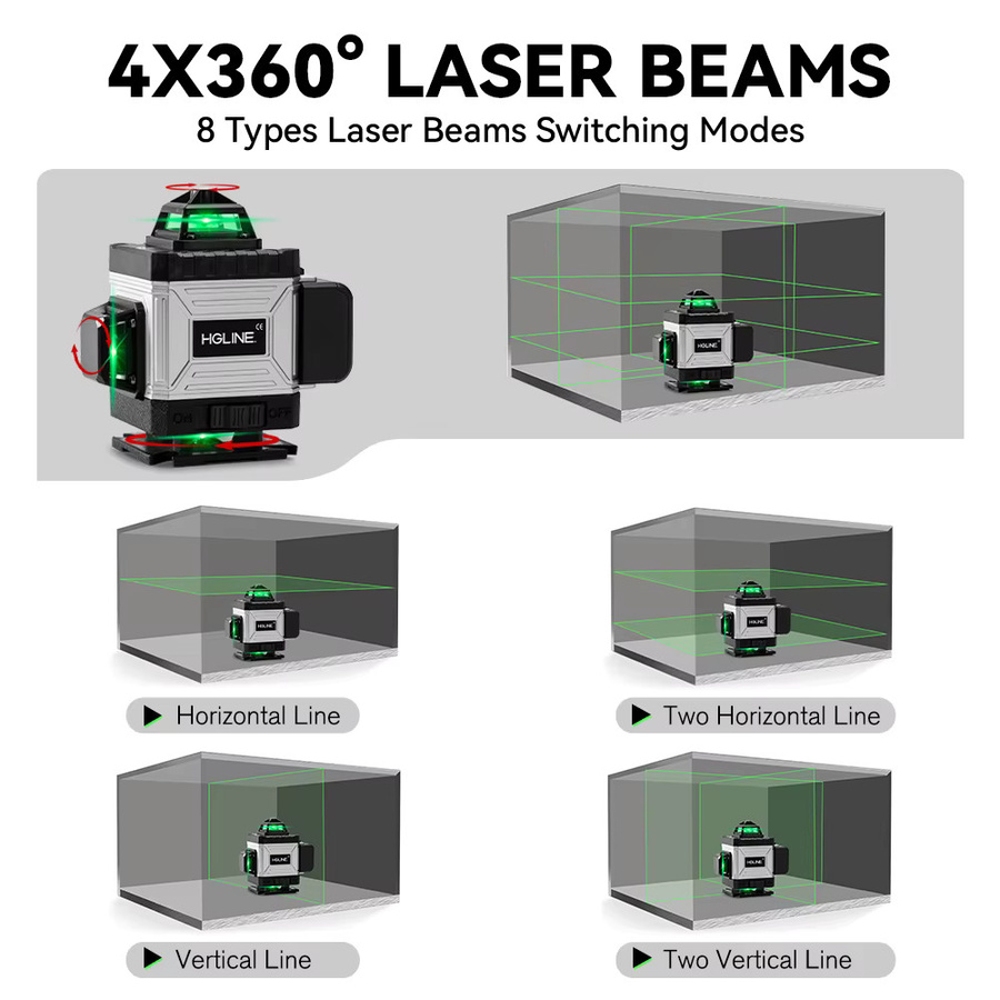 HGLINE Professionelles 16-Linien-Laser-Nivelliergerät mit APP-Fernbedienung, selbstnivellierend, 360 Grad horizontale und vertikale Laserwaage - Bild 2