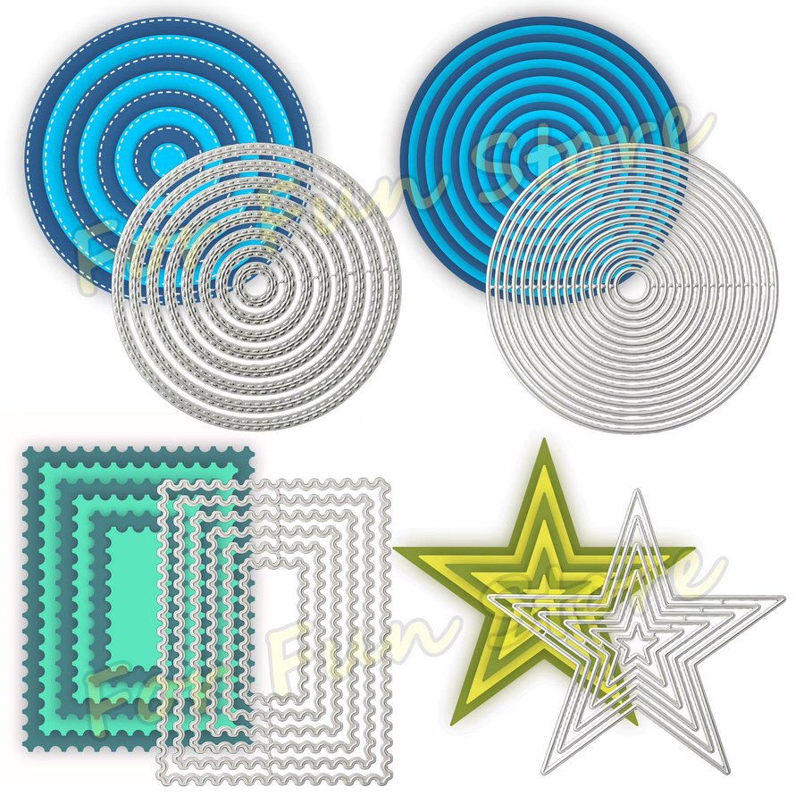 Silberne Metall-Stanzformen Set für Kartenherstellung und Scrapbooking mit verschiedenen Grundformen wie Kreis, Oval, Rechteck, Quadrat, Herz und Stern - Bild 2