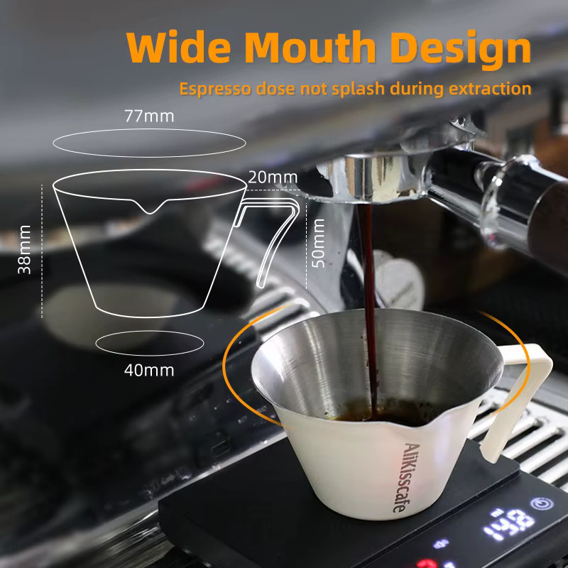 ALIKISSCAFE Espresso Messbecher aus Edelstahl in Silber mit 100 ml Fassungsvermögen für Barista Zubehör und die Küche - Bild 4
