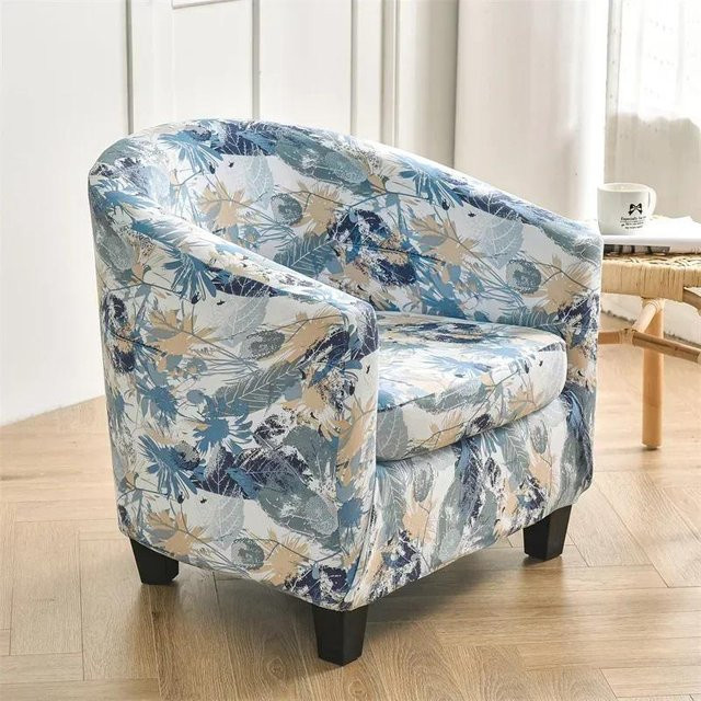 Yiran bag Blumen Club Sesselbezug mit Sitzkissenbezug, elastischer Tub Chair Bezug in Blau mit grafischem Design - Bild 1
