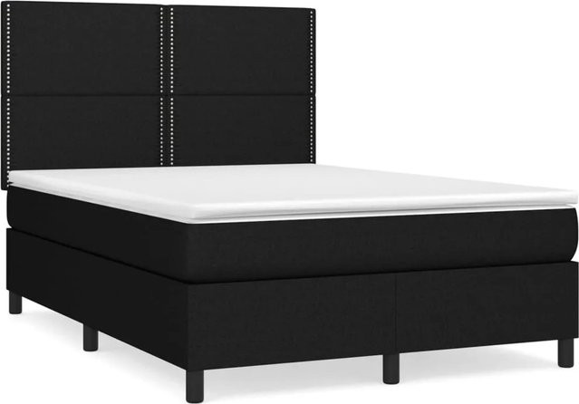 vidaXL Boxspringbett Hybrid mit Matratze und Taschenfedern, Schwarz, B/T/H: 140 x 200 x 118 cm - Bild 1
