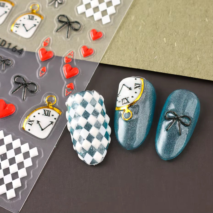 Retro-Uhr-Nagelkunst-Aufkleber, 5D Schleife und Liebesherz-Design - Bild 4