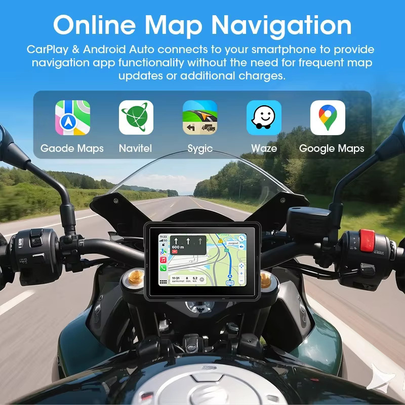 Jansite 5 Zoll Motorrad-Navigationssystem mit GPS, Wireless CarPlay & Android Auto, Bluetooth 5.0 und IPX7 wasserdichtem Touchscreen in Schwarz - Bild 4