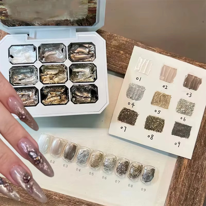 SJP Metallic Platinum Gel Nagellack-Set, 9 Farben, Milchweißes Galaxy UV-Gel - Bild 1