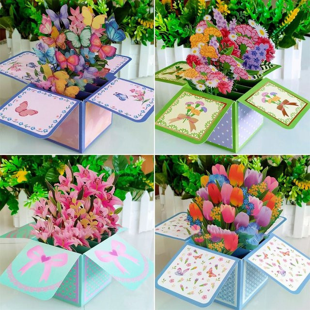 3D Pop-up Grußkarte Kolibri und Blumen zum Muttertag in Multicolour aus Papier - Bild 1