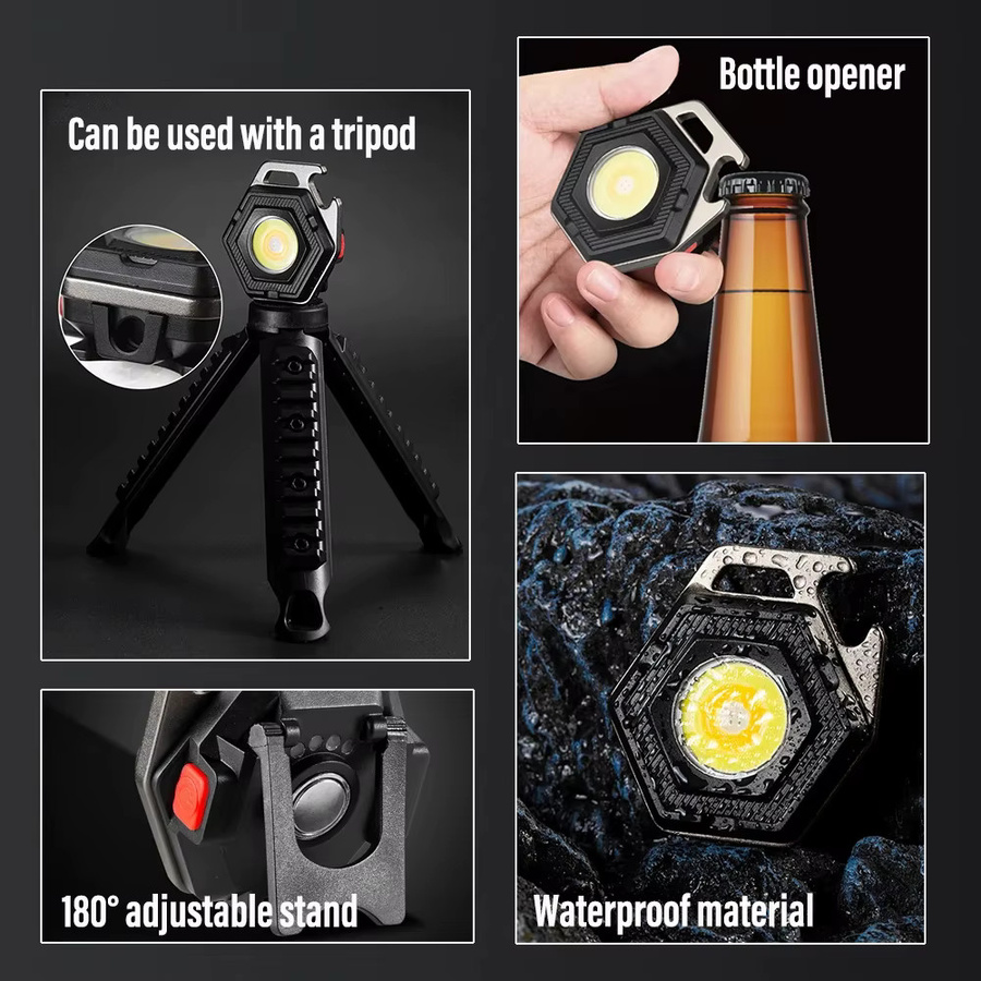ESMARTER Mini-Campingleuchte mit LED, USB-Aufladung, COB-Schlüsselanhänger und Magnet, IP64 wasserdicht, Schwarz - Bild 2