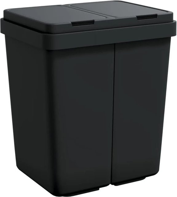DELUKE Mülleimer mit 2 Fächern für Küche und Büro, 2x25L Doppel-Müllbehälter mit Deckel und Müllsackhalter, Anthrazit, B/T/H: 43,5 x 32,5 x 48,5 cm - Bild 1
