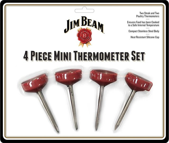 Jim Beam Minithermometer-Set für Steak und Geflügel, 4-teilig, Edelstahl und Silikon, Silber - Bild 1