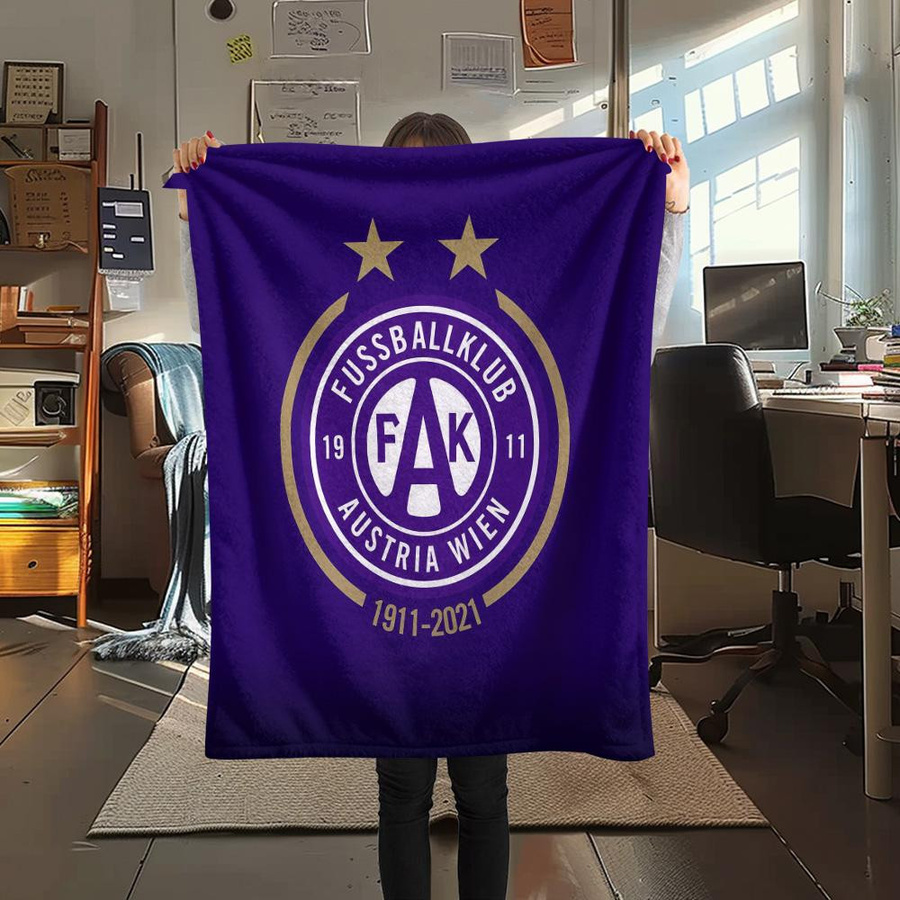 FK Austria Wien Flanell-Decke mit Aufdruck in Lila und Weiß, B/B/H: 150 x 200 cm - Bild 4