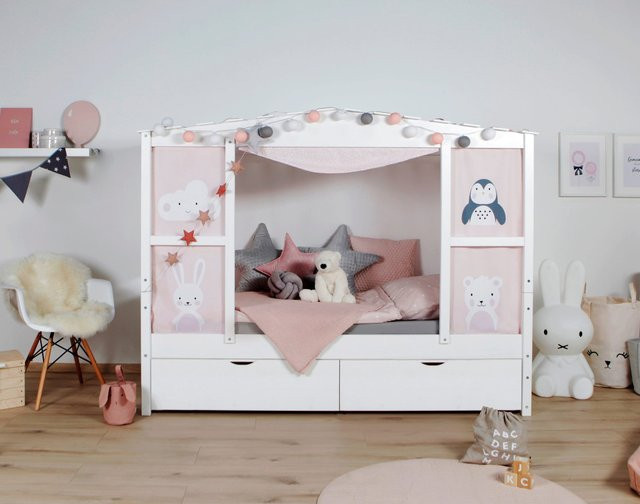 Ticaa Hausbett Amelie aus Kiefer Massivholz mit Bettkasten und Schubladen in Weiß - Bild 1