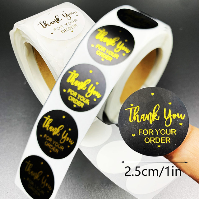 500 Stück goldene Dankeschön-Etiketten als Aufkleber für kleine Unternehmen, Hochzeiten, Partys und Geschenke Verpackungen in Gold und Schwarz - Bild 1