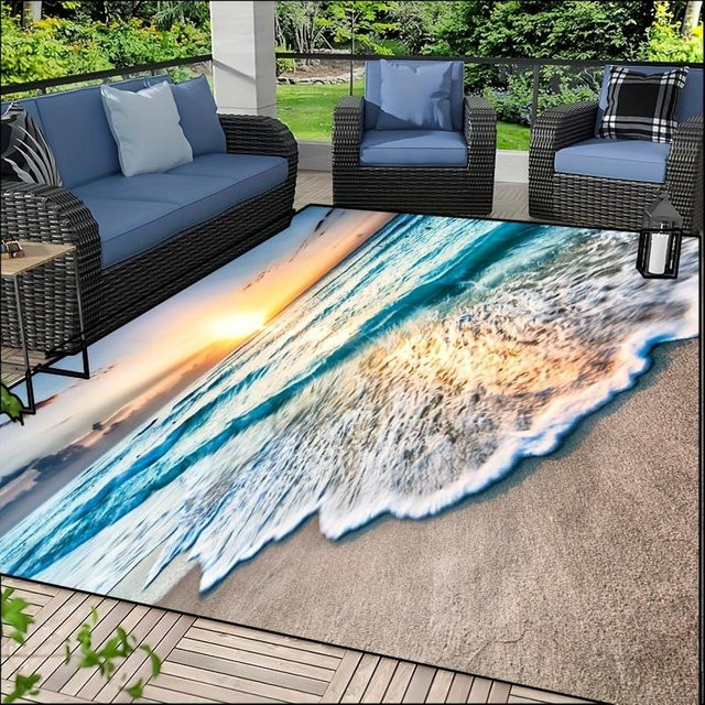 Lodestar Teppich Küstenstrand Meeresstil in Blau, Rutschfest und Maschinengewebt, B/H: 60 x 90 cm - Bild 1