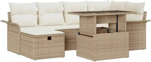 vidaXL 7-teiliges Garten-Sofa-Set aus Poly Rattan mit Kissen und integriertem Stauraum in Beige - Bild 1