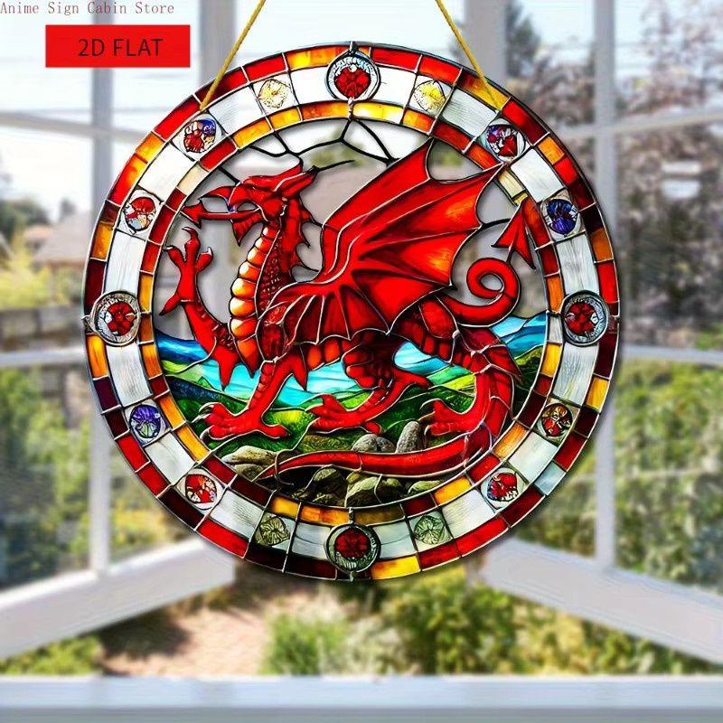 Potdemiel Drachen Sonnenfänger aus Acryl, rundes Fensterbild in Mehrfarbig, Durchmesser: 20 cm - Bild 5