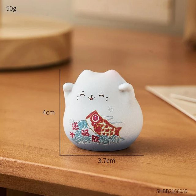 Glück Mini Katze Ornament aus Keramik als dekorative Tier Statuette für dein Wohnzimmer oder den Schreibtisch - Bild 1
