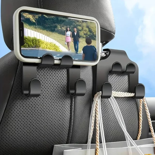 Maerknon Auto Rücksitz Haken zur Handyhalterung für iPhone und Samsung in Schwarz - Bild 1
