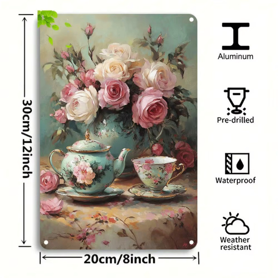 CIFBUY Metallschild mit Vintage-Rosen in Multicolour, Retro-Wandkunst aus Blech, B: 20,3 cm, H: 30,5 cm - Bild 2