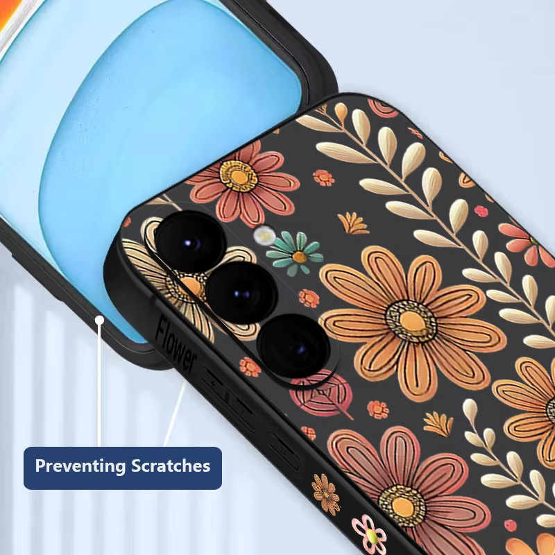 Handyhülle mit Vintage Blumen Druck für Samsung Galaxy S25 S24 S23 S22 Ultra Plus FE A56 A17 A16 A36 A55 A54 A15 Soft Cover in Beige, Weiß und Multicolour - Bild 4
