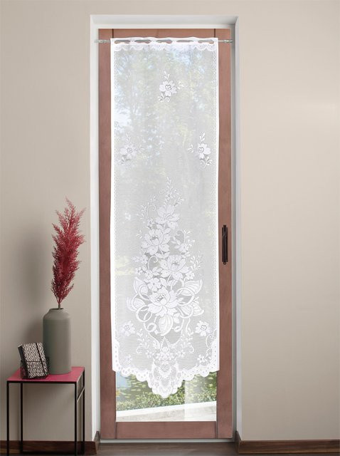 Heine Fenster- und Türbehang mit floralem Blütenmotiv in Weiß aus 100% Polyester mit Ösen - Bild 1