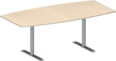 Schäfer Shop Genius Konferenztisch MODENA FLEX in Boot-Form mit T-Fuß Rundrohr, Farbe Ahorn und Weißaluminium RAL 9006, Breite: 200 cm, Höhe: 65 - 85 cm - Bild 1