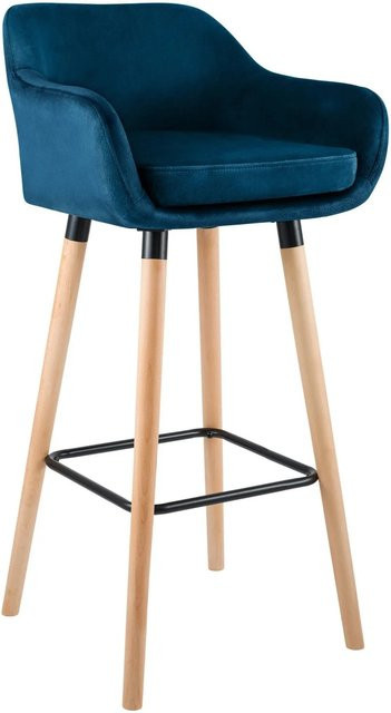 DELUKE Barhocker MIRID Barstuhl aus Samt in Blau mit Lehne, B/T/H: 55 x 46 x 99 cm - Bild 1