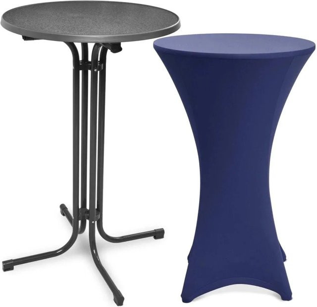 Beautissu Bellini Stehtisch Grau aus Stahl mit Stella Stehtischhusse Blau, Durchmesser: 80 cm - Bild 1