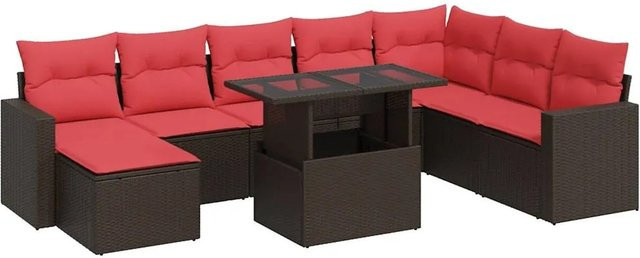 vidaXL 9-teilige Garten-Sofagarnitur aus Akazie und braunem PE-Rattan mit Kissen - Bild 1