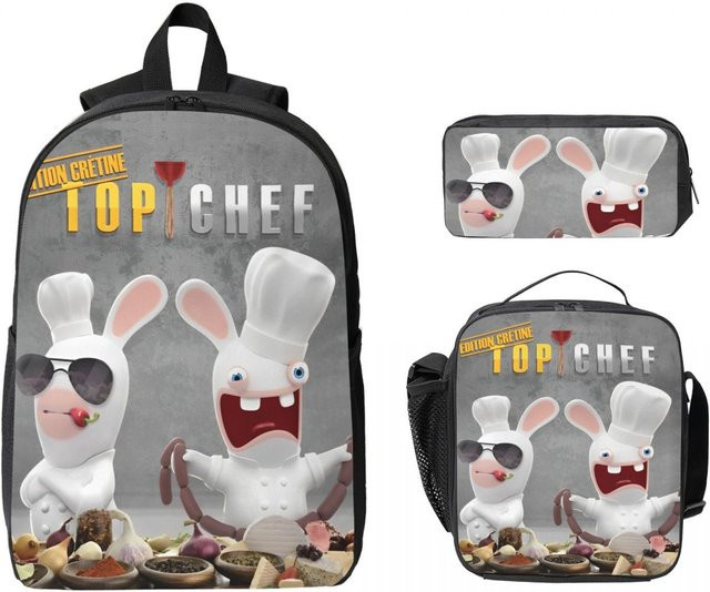 Invasion Rabbits Merchandise Schulranzen-Set für Schüler mit Stiftebeutel und Brotdose, Grau, 3-teilig von Fancy Style Studio - Bild 1