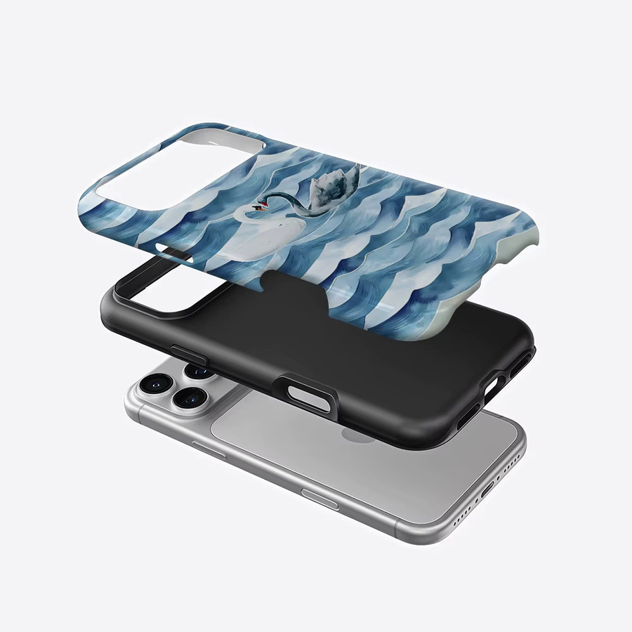 Swan Waves Robuste Doppel-Schicht Handyhülle mit Magnetfunktion für iPhone 17 16 15 14 13 Pro Max Plus in Blau - Bild 2