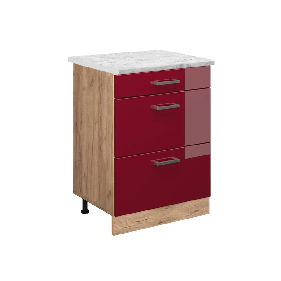 Vicco R-Line Küchenschrank als Schubladenschrank in Bordeaux Hochglanz mit Marmor-Optik, Breite: 60 cm, Höhe: 81,6 cm, Tiefe: 46 cm - Bild 2