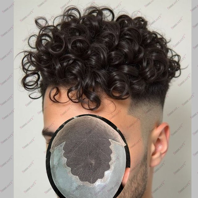 simbeauty Herren-Haarprothese Echthaar, Afro Lockig, Schwarz, 15 mm - Bild 1