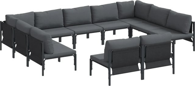 vidaXL Garten-Sofa-Set 11-teilig in Anthrazit aus pulverbeschichtetem Stahl mit UV-beständigen Polstern - Bild 1